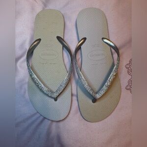 Grey with silver glitter Havaianas flip flops